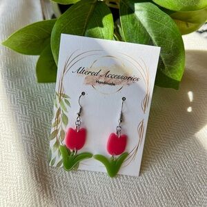Pink and Green Tulip Earrings